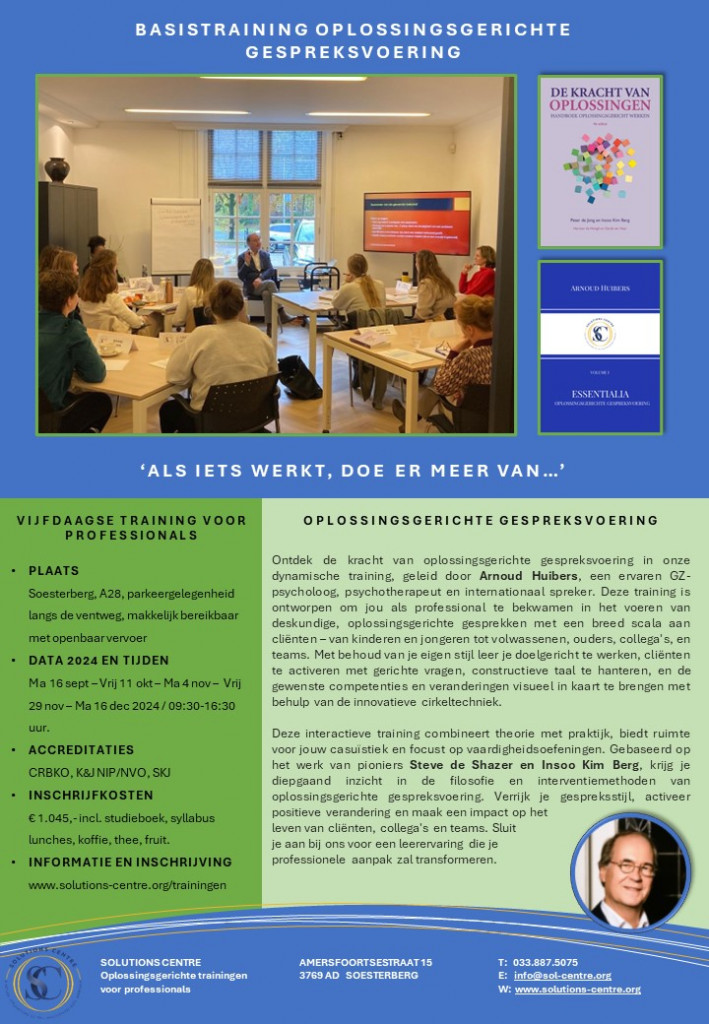 Basistrsaining Oplossingsgerichte Gespreksvoering, Solutions Centre, Soesterberg, Arnoud Huibers